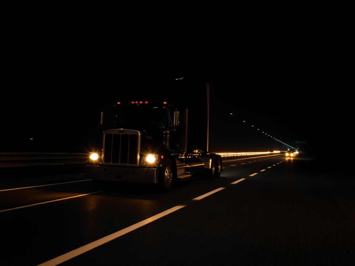 Tractocamión circulando de noche